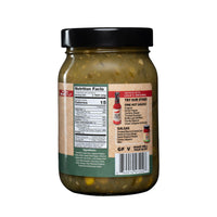 Lola's Hatch Chile & Sweet Corn Salsa in a glass jar, a fusion of Iowa sweet corn and hatch chilies, 100% natural, plant-based, keto, and gluten-free.