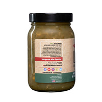Lola's Hatch Chile & Sweet Corn Salsa in a glass jar, a delicious fusion of Iowa sweet corn and hatch chilies. 16 oz. All Natural, Plant Based, Keto, Gluten Free.