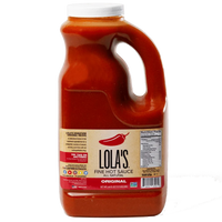 Lola’s Original Hot Sauce (64 oz.) - A jug of zesty condiment, made with red jalapenos, habanero peppers, garlic, and lime. All natural, plant-based, keto, low sodium, non-GMO, and gluten-free. Try it on anything!