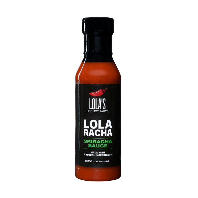 Lola's Sriracha Sauce "Lola Racha" bottle of hot sauce, a delightful twist on classic Sriracha-style sauce, perfect for grilling, dipping, or drizzling.