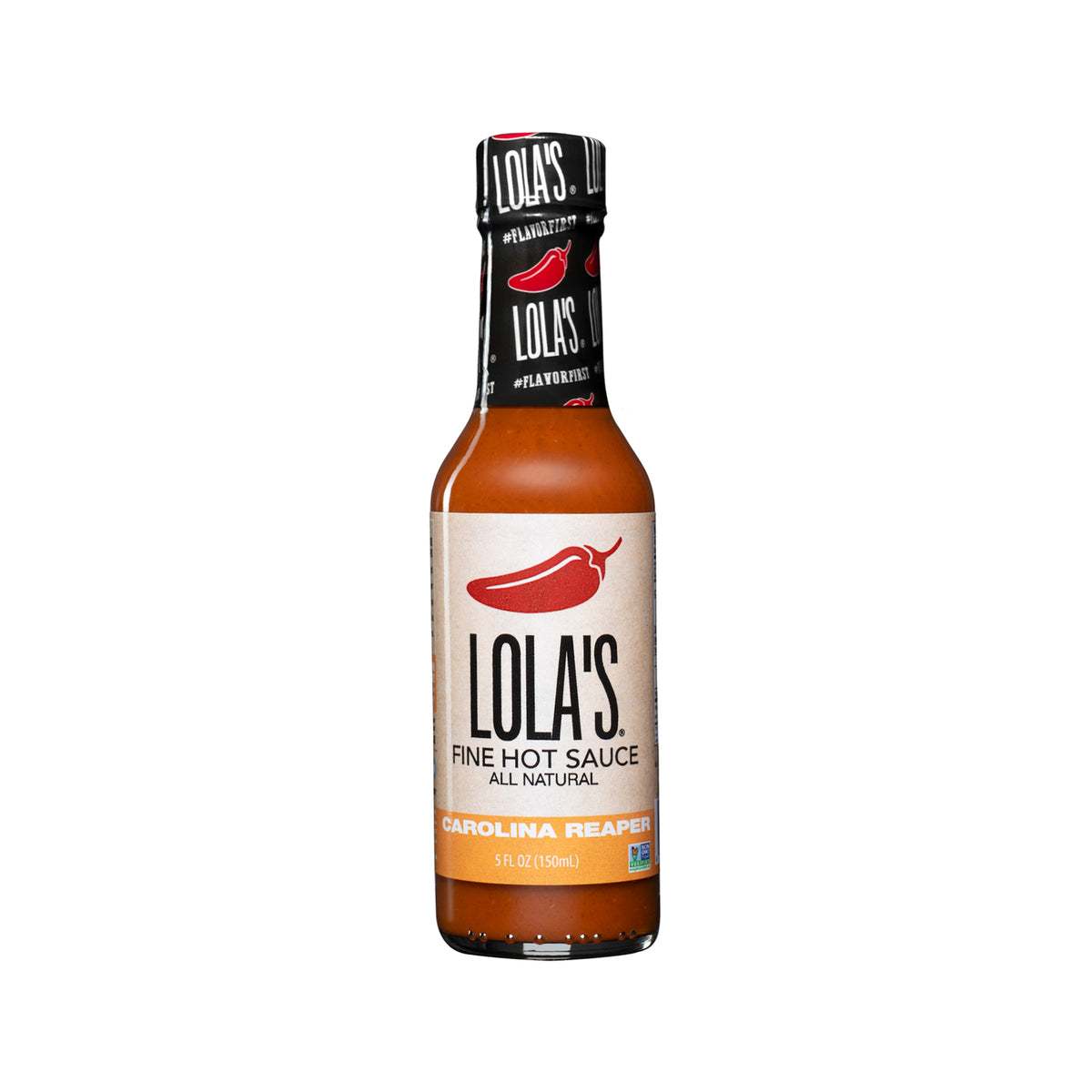 Lola's "Three Hit Wonders" Hot Sauce 3-Pack: A glass bottle of all-natural hot sauce trio - Trinidad Scorpion, Ghost Pepper, and Carolina Reaper.